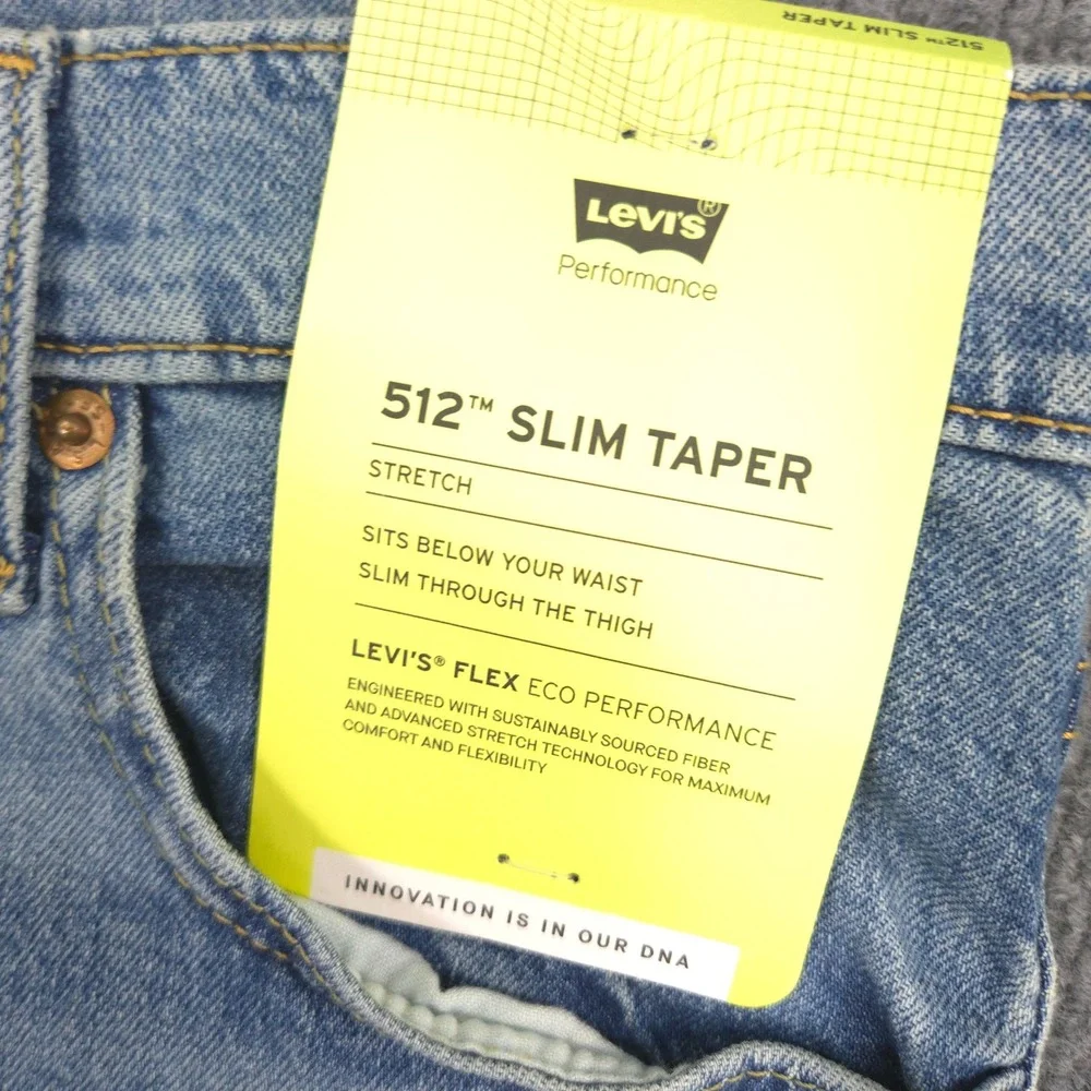 Levis 512 Jeans Mens 31X30 Blue Slim Taper Flex Stretch Light Wash Denim NEW